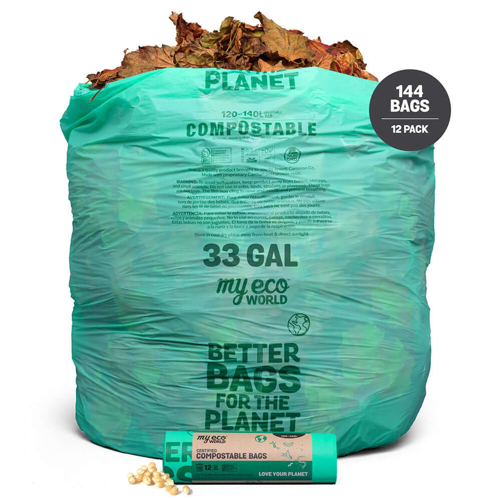MyEcoWorld® 33Gal Compostable Yard Bags - 12 pack 144 bags