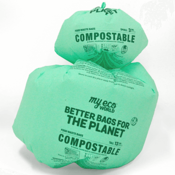 3 gallon and 13 gallon MyEcoWorld bags stacked and filled with air.