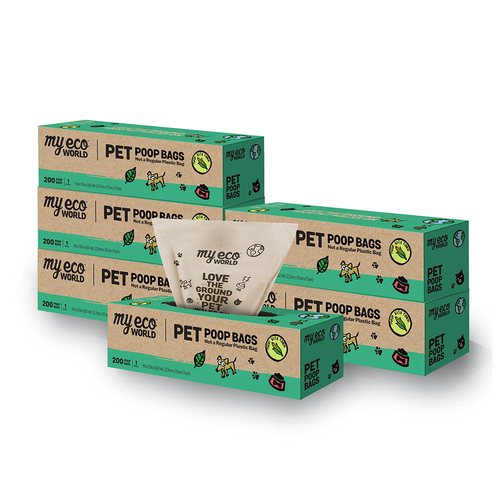 6 boxes of 200 ct MyEcoWorld poop bags.